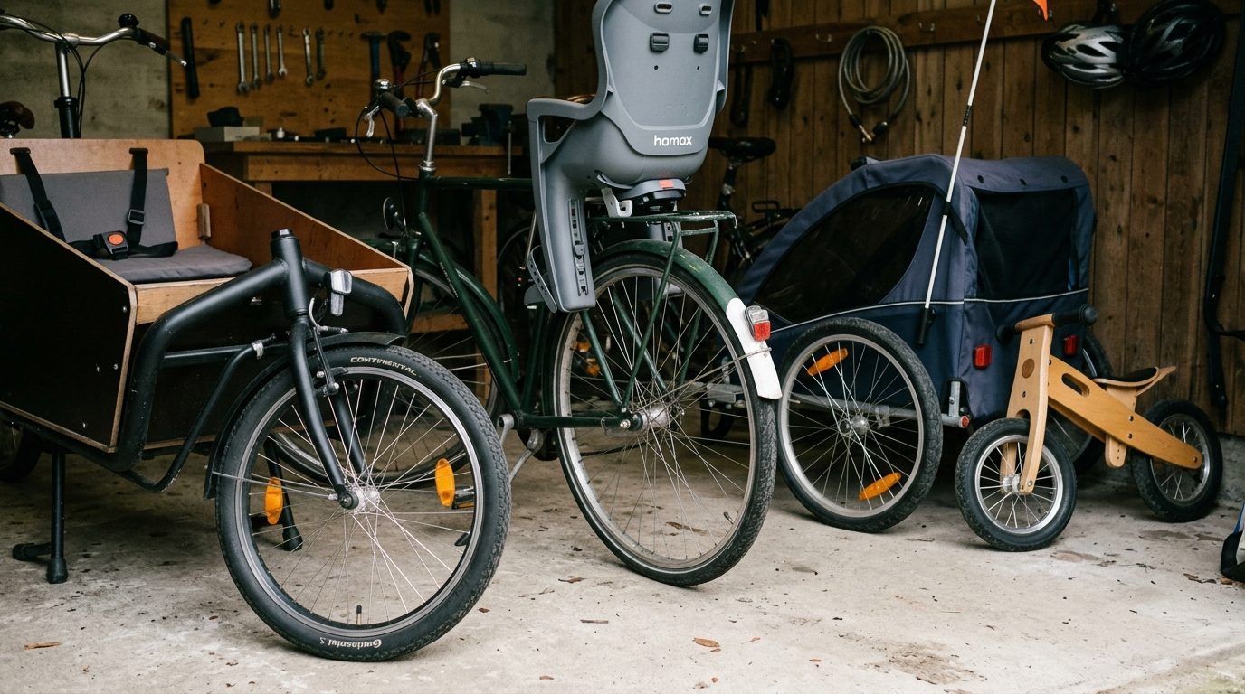 Illustrationsfoto til guiden: Børn på cykel: Cykelsæde, ladcykel, anhænger eller egen cykel?